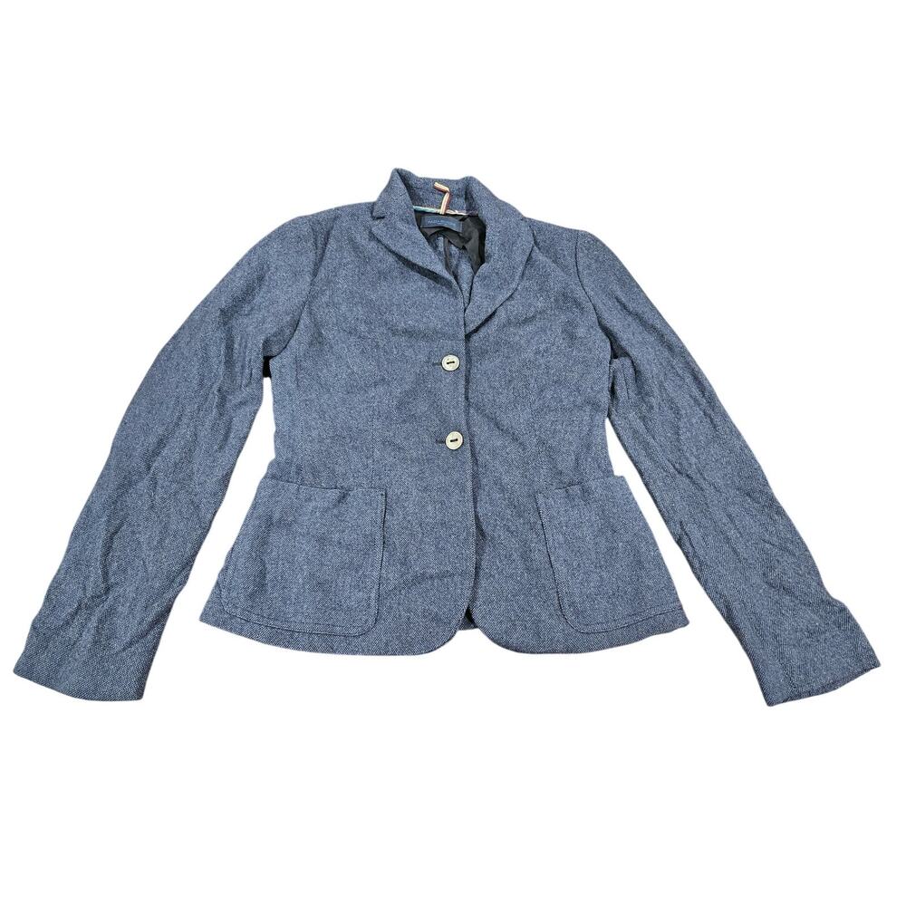 Piazza Sempione Italian 98% Cashmere Knit Blazer Jacket Blue US 4